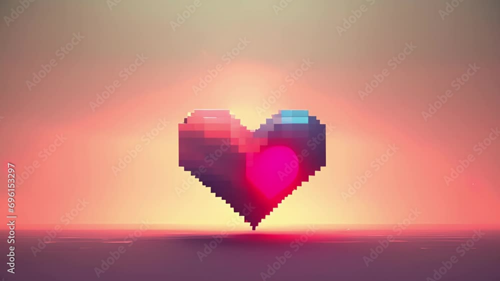 Wall mural minimal animation of a pixelated heart beating in sync with a soft, ambient soundtrack.