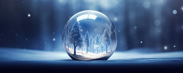 Enchanting Elegance: A Clear Blue Glass Ball Gleams on a Festive Tree Background, Illuminating the Holiday Season with Timeless Beauty and Subtle Radiance.