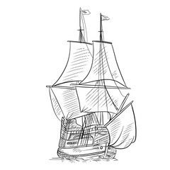 caravel handdrawn illustration