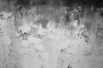 Black and white grunge concrete wall background with peeling paint.