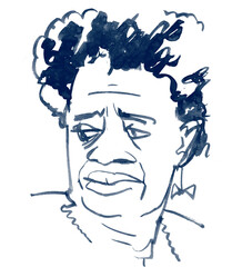 Portrait of an older African-American woman. Portrait of a person from life. Outline sketch. Marker doodles. Freehand drawing with Ink. Isolated on white background