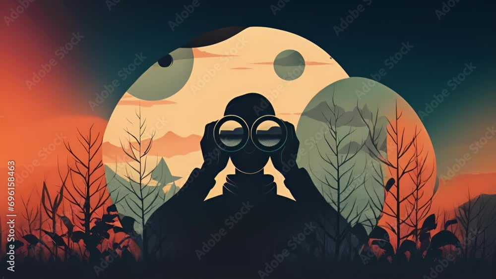 Aufkleber a person looking through a pair of binoculars with the image out of focus representing the difficult