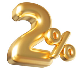2 percent off sale gold number discount 3d render
