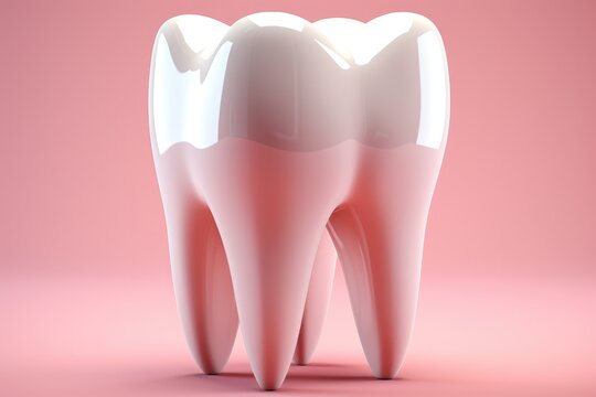 Tooth isolated on light pink background. Generative AI.