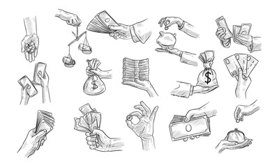 hand holding money handdrawn collection