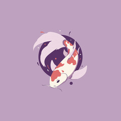 Ryba koi na tle fioletowej elipsy. Ilustracja wektorowa karpia japońskiego.