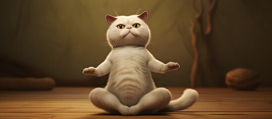 Adorable scene of a cat gracefully attempting a yoga pose. Generative AI