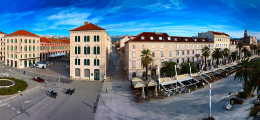 Aerial view of old city centre of Split, Croatia, centered on Marmont street (Marmontova ulica)