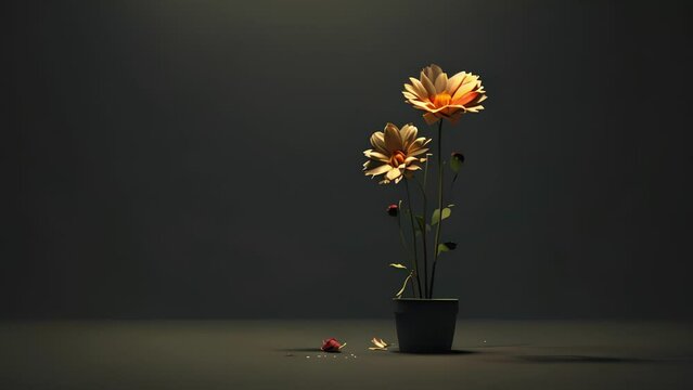 A flower wilting and dying in a dark and isolated corner, serving as a metaphor for the decline in mental and emotional wellbeing that can occur when Psychology art concept