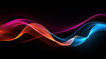 Abstract futuristic background with pink, purple and blue glowing neon wave line .