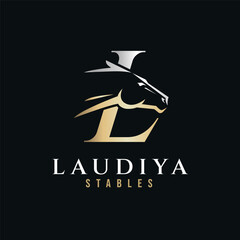 Elegant letter L monogram gold silver horse logo, letter L horse logo, horse head logo