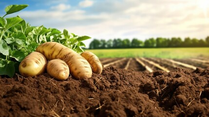 Abundant potato harvest, large ripe potato fruit has just been harvested by potato farmers - obrazy, fototapety, plakaty