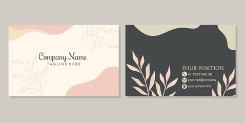 Set of double sided business card templates with Hand drawn floral with flowers, branch and leaves. illustration for card, cover, wedding invitation