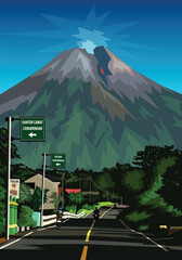 Mount Merapi landscape Yogyakarta vector for background design. - obrazy, fototapety, plakaty
