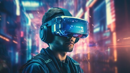 Gamer wear vr or ar controller electronic for playing game with online network connection technology.