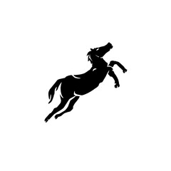 A black horse jumped. Flat design vector illustration