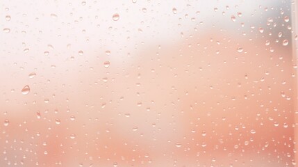 Fototapeta premium Pastel peach color raindrops on a window, beige abstract background