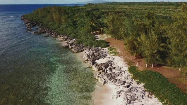 Drone shot of an island beach at Tinian, Northern Mariana Islands
