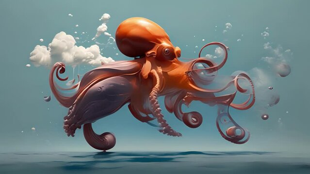 An octopus releasing a cloud of ink to confuse and deter predators. minimal 2d animation Psychology art concept