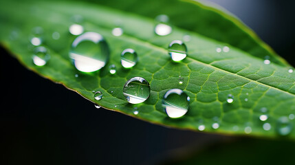 Close-up View of Water Droplets on a Leaf. Generative AI.