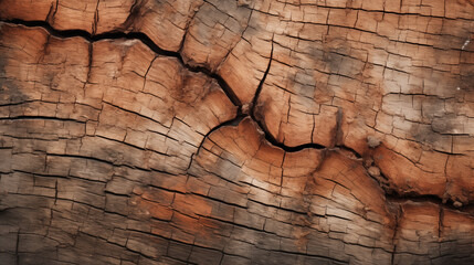 Close-up photograph of wood bark showing natural cracks and crevices. Suitable for use as a background scene. Generative AI.