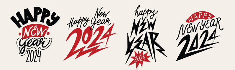 Happy New Year 2024. Isolated vector illustration. Celebration party.