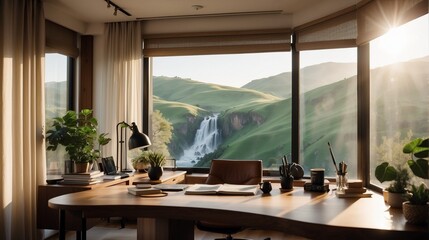 Home office with Waterfall view 