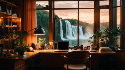 Home office with Waterfall view 