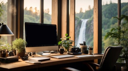 Home office with Waterfall view 