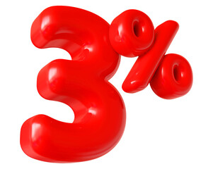 3 percent off sale red number discount 3d render
