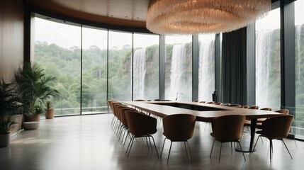 Conference room with waterfall views