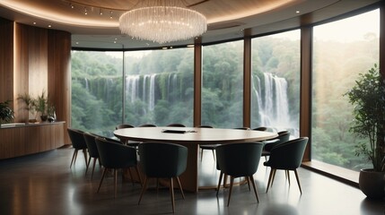 Conference room with waterfall views