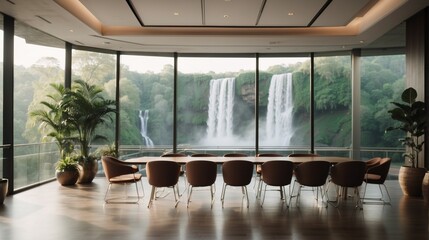 Conference room with waterfall views