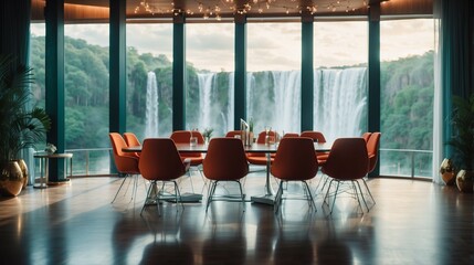 Conference room with waterfall views