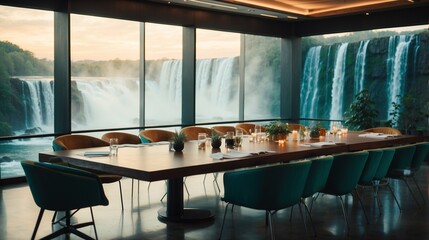 Conference room with waterfall views