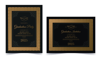 Luxury dark graduation invitation template with ornament border