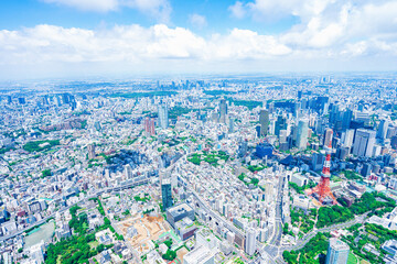 東京タワー・空撮写真 - obrazy, fototapety, plakaty