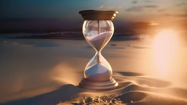 An enchanted hourglass with a glowing silver sand which sparkles like stars. Fantasy art concept.