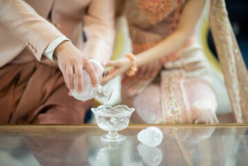 Obraz na płótnie Canvas Water Pouring, Thai Traditional Ceremony, Engagement