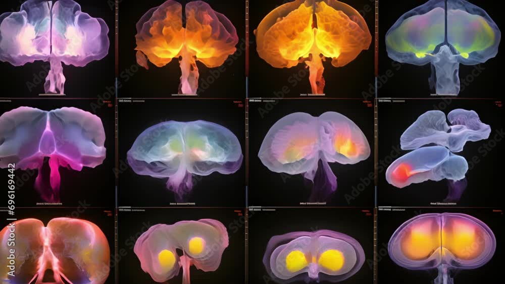 Poster a series of brain scans showing the effects of longterm exposure to chronic stress and the resulting