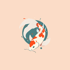Ryba koi na tle zielonej elipsy. Ilustracja wektorowa karpia japońskiego. - obrazy, fototapety, plakaty