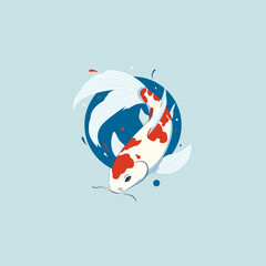 Ryba koi na tle niebieskiej elipsy. Ilustracja wektorowa karpia japońskiego. - obrazy, fototapety, plakaty