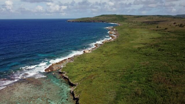 Aerial view of coastline at Tinian island, Northern Mariana Islands