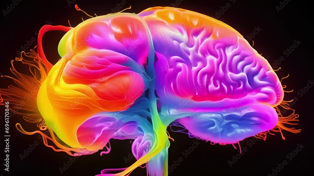 Poster a colorful of a brain scan, showing the brain activity during the act of remembering and its impact 