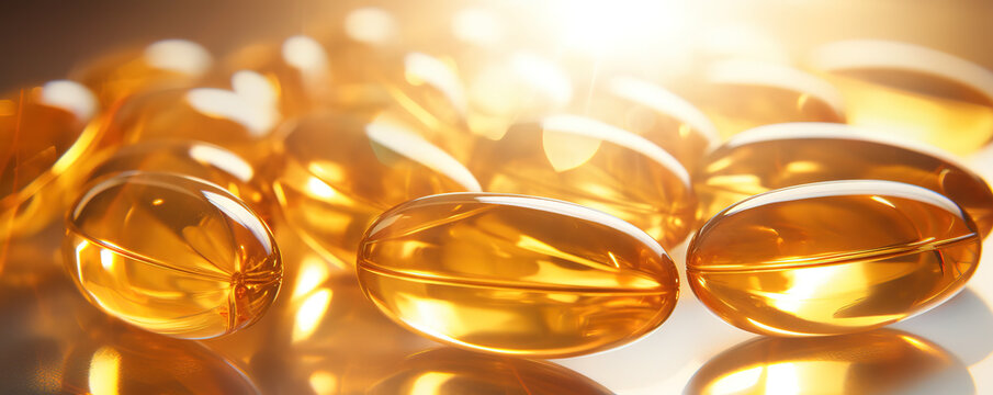 vitamin capsule granules. A collection of packaged fish oil capsules, healthy omega 3 oil capsules photographed under the spotlight from above. Generative AI