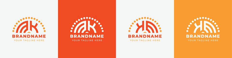 Letter KM and MK or KE and EK Sunrise  Logo Set, suitable for any business with KM, MK, KE, EK initials.