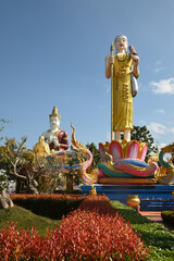 An outdoor statue of Phra Siwali is decorated for Buddhists to admire and there is a Phra Sri...