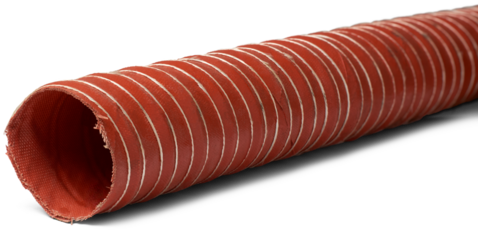 close-up of hot, cold air duct or suction hose, light weight high strength, flexible heat cold resistance ventilation hose used in automotive and industrial applications, isolated on white background