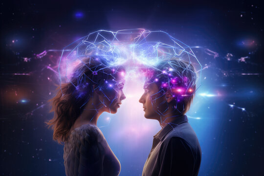Love emotion or empathy cerebral or brain, interaction and connection between two people