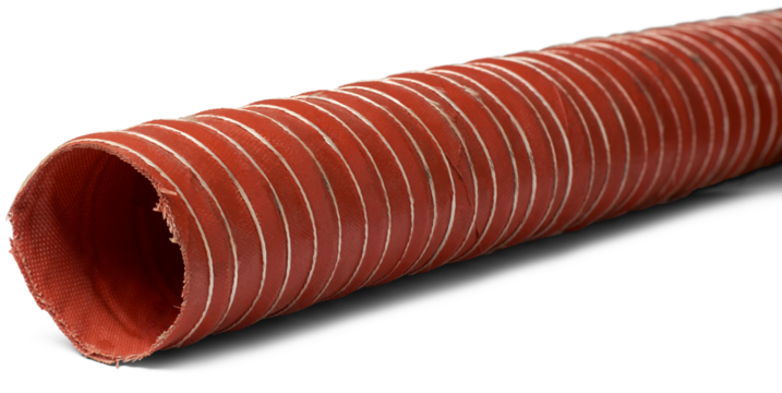 close-up of hot, cold air duct or suction hose, light weight high strength, flexible heat cold resistance ventilation hose used in automotive and industrial applications, isolated on white background